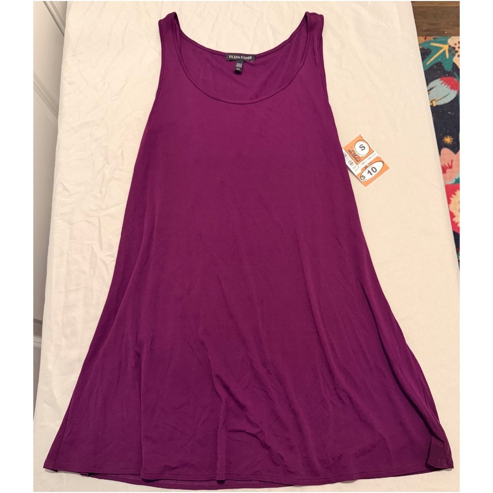 Eileen Fisher Womens 100% Silk Jersey Sleeveless Scoop Neck Tank Top Grape Small